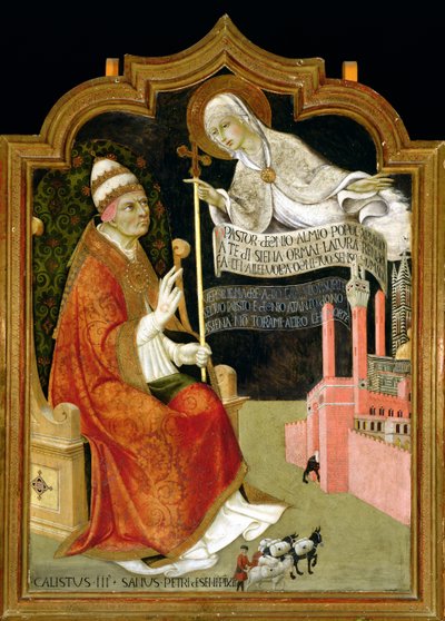 La Aparición de la Virgen al Papa Calixto III (1378-1458) 1455-58 (óleo sobre tabla) de Sano di also Ansano di Pietro di Mencio Pietro