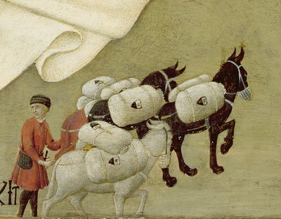 La Aparición de la Virgen al Papa Calixto III (1378-1458) 1455-58 (óleo sobre tabla) (detalle de 169574) de Sano di also Ansano di Pietro di Mencio Pietro