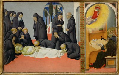 La muerte de San Jerónimo entre sus discípulos: se presenta a San Cirilo, obispo de Jerusalén ... de Sano di also Ansano di Pietro di Mencio Pietro