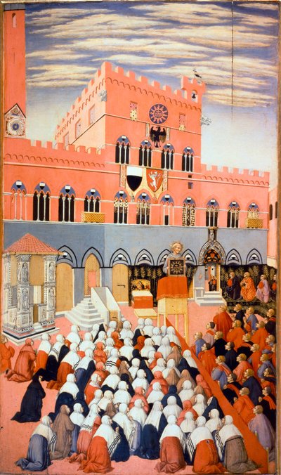 La predicación de Bernardino de Siena (Bernardino da Siena o Bernardino degli Albizzeschi) de Sano di also Ansano di Pietro di Mencio Pietro