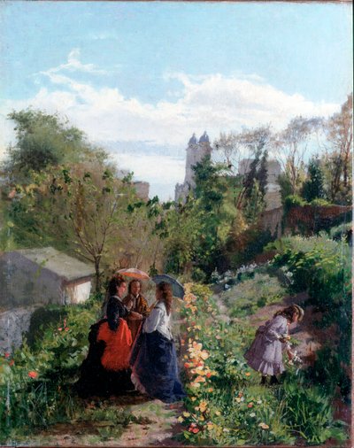 Damas en un jardín (óleo sobre lienzo) de Sante Bertelli