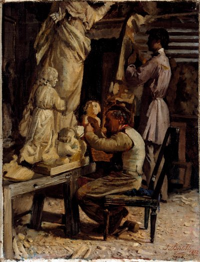 El taller del escultor. Pintura de Sante Bertelli (1840-1892) de Sante Bertelli