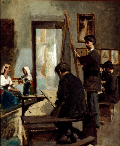 El estudio de los colores grises (estudio de un pintor) (óleo sobre lienzo de Sante Bertelli