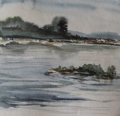 Paisaje del río Misty de Santhosh ch