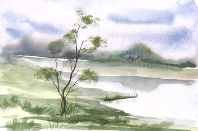 Árbol junto a un lago tranquilo de Santhosh ch