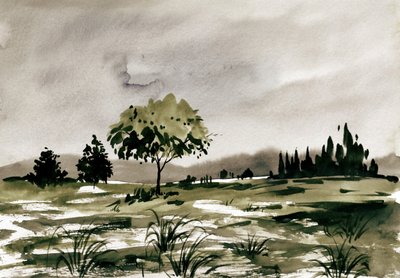 Paisaje campestre en acuarela de Santhosh ch