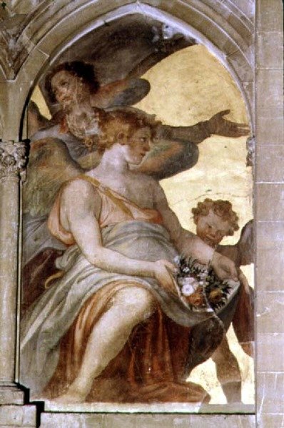 Ángeles musicales dentro de un claustro trompe l