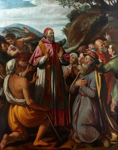 San Papa Clemente I, rodeado de creyentes de Santi di Tito