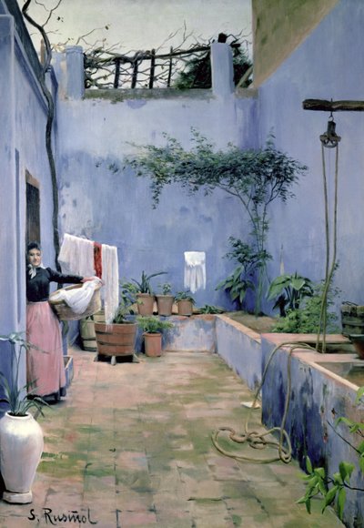 Patio interior (óleo sobre lienzo) de Santiago Rusinol i Prats