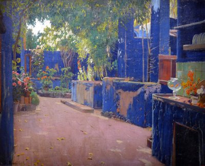 The Blue Patio - (El patio azul, Sitges) - Painting by Santiago Rusinol y (i) Prats (1861-1931) 1913. Barcelona (Barcelona) National Art Museum of Cataluna - Gusman/Leemage de Santiago Rusinol i Prats