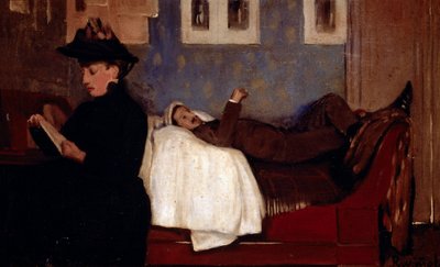 El taller en París. El personaje probablemente es Miguel Utrillo (1862-1934). Pintura de Santiago Rusiñol y Prats (1861-1931) de Santiago Rusinol i Prats