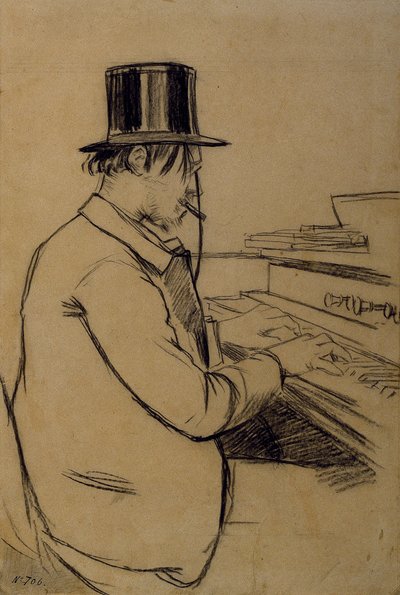 Retrato de Erik Satie Tocando el Harmonium de Santiago Rusiñol