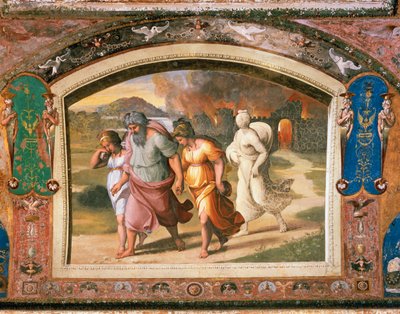 La huida de Lot de Sodoma de Sanzio of Urbino (workshop) Raphael