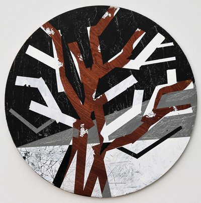 Twixt Heaven & Earth X-B (acrílico sobre tabla circular) de Sara Hayward