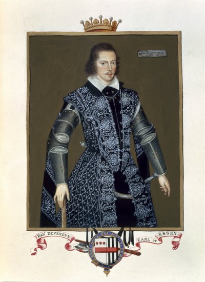 Retrato de Robert Devereux (1566-1601) 2º Conde de Essex de Memorias de la Corte de la Reina Isabel, después del óleo de Sir William Segar, publicado en 1825 de Sarah Countess of Essex