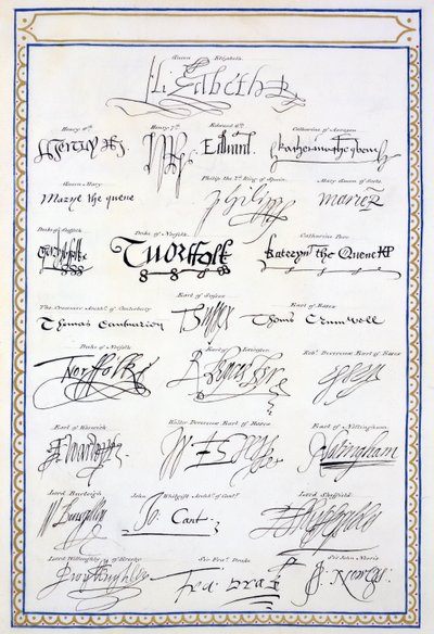 Reproducción de firmas de los Tudor y su corte de 