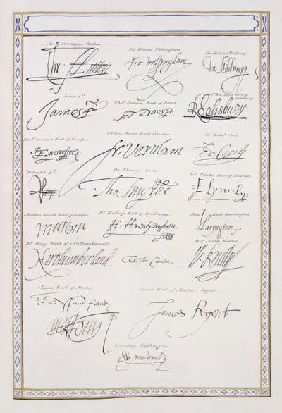 Reproducción de firmas de los Tudor y su corte de 