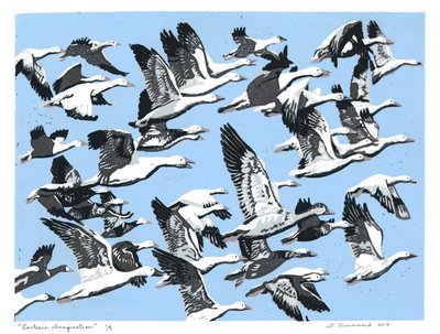 La inspiración de Escher, 2017 (linograbado) de Sarah Drummond