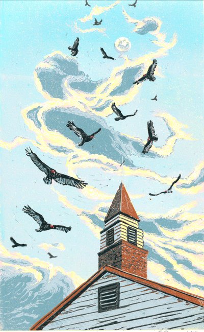 Mensajeros, 2024 (Linograbado) de Sarah Drummond