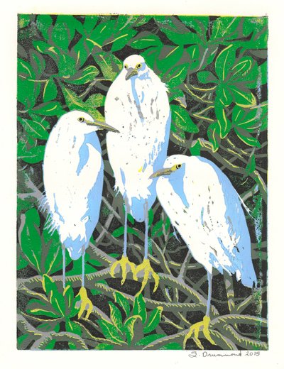 Trío, 2015 (linograbado) de Sarah Drummond