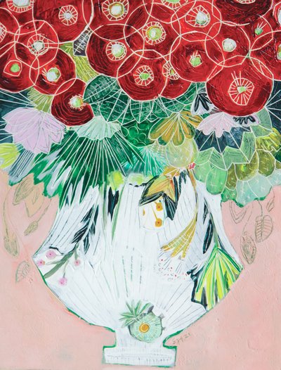 Jarrón con motivos florales llamativos de Sarah Fitzgerald