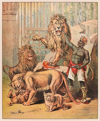 Leones actuando con su adiestrador en el circo Barnum & Bailey de P.T.Barnum