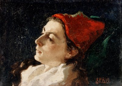 Cabeza de mujer con gorro rojo (óleo sobre lienzo) de Sarah Paxton Ball Dodson