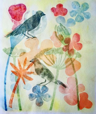 Dos pájaros y flores, 2019 de Sarah Thompson Engels