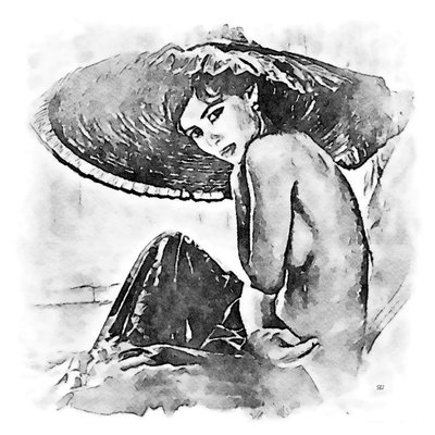 Mujer con gran sombrero de SaskiaBJ