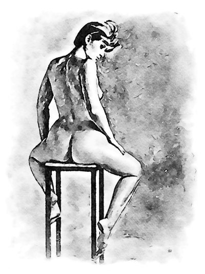 Mujer desnuda en taburete de bar de SaskiaBJ
