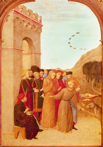 San Francisco de Asís hablando con el lobo de Gubbio (detalle) de Sassetta (c.1392 1450)