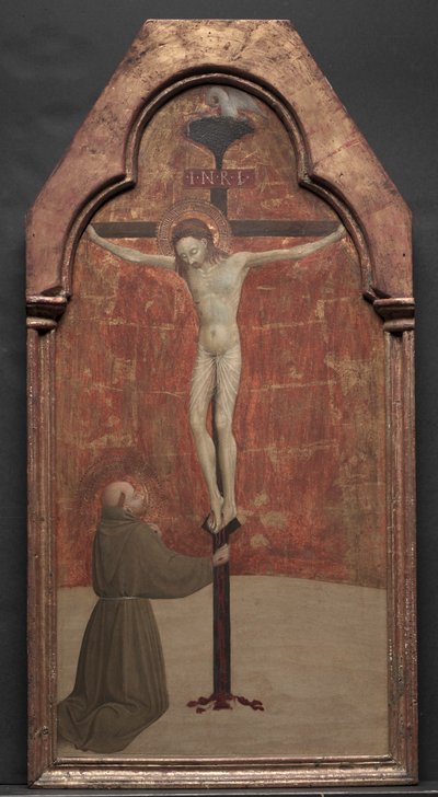 San Francisco arrodillado ante Cristo en la cruz, 1437-1444 de Sassetta