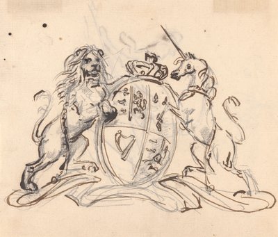 Escudo flanqueado por un unicornio y un león de Sawrey Gilpin