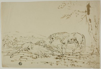 Paisaje con caballos en primer plano de Sawrey Gilpin