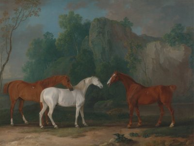 Tres cazadores en un paisaje rocoso de Sawrey Gilpin