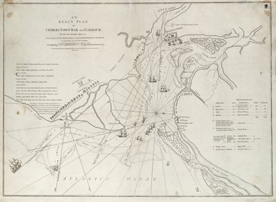 Un plano exacto de la barra y el puerto de Charles Town, a partir de una inspección real con el ataque de Fort Sullivan, el 28 de junio de 1776, por la escuadra de Su Majestad comandada por Sir Peter Parker. de Sayer & Bennett