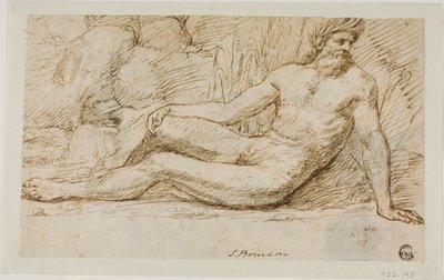 Dios del río (anverso); Bocetos de dos cabezas masculinas (reverso) de Sébastien Bourdon