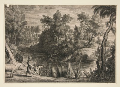 dos mujeres tomando agua de un arroyo de Schelte Adams Bolswert