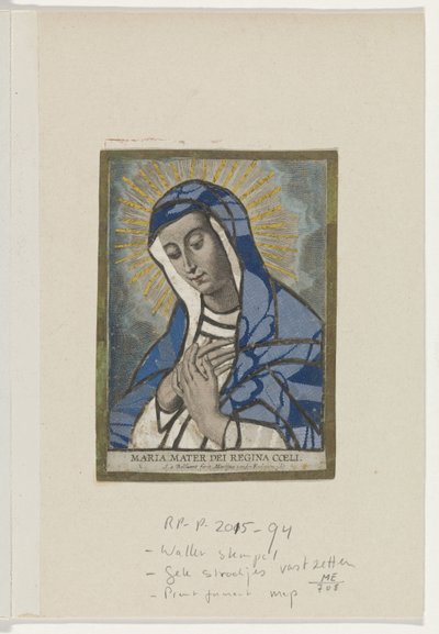 El solicitante conoció a María Maria Mater Dei Reina del Cielo (título sobre el objeto) de Schelte Adamsz. Bolswert