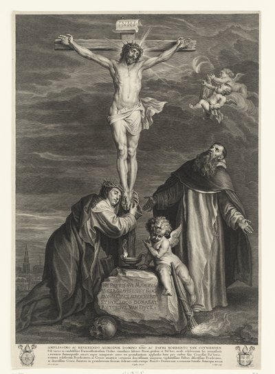 Cristo en la Cruz con los Santos Catalina de Siena y Domingo bajo la Cruz de Schelte Adamsz. Bolswert