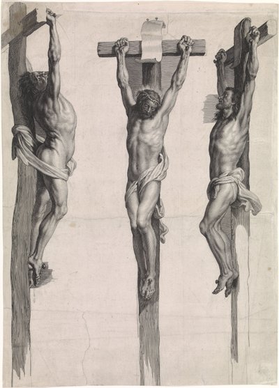 Cristo en la cruz entre los dos criminales crucificados de Schelte Adamsz. Bolswert