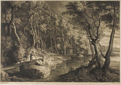 Bosque cruzado por un arroyo, de Los pequeños paisajes de Schelte Adamsz. Bolswert