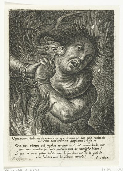 Alma en el infierno mordida por monstruo Velins (título de la serie) de Schelte Adamsz. Bolswert