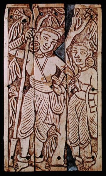 Relieve que representa a dos mujeres bajo un árbol de asoka, de Begram, siglo II-III d.C. de School Afghan