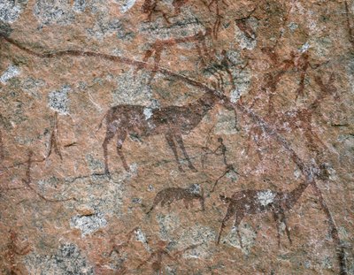 ARTE AFRICANO: Pintura rupestre en Ngomo Carera, en la cordillera de Domboshawa, a 20 millas al nord... (fresco) de School African