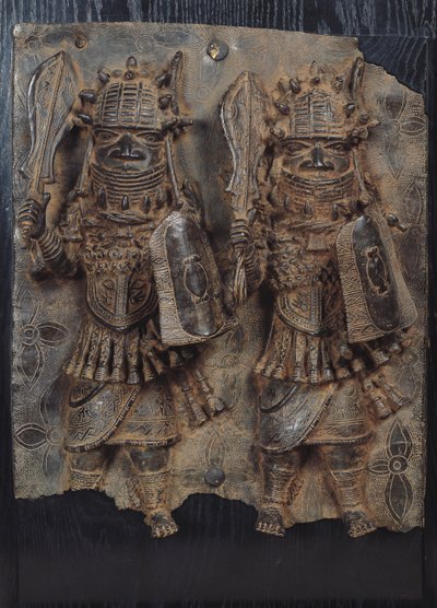Placa de Benín con dos guerreros, Nigeria de School African