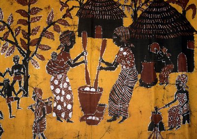Tela confeccionada con técnica batik, artesanía de Togo de School African