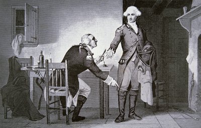 Traidor americano: el General Benedict Arnold instruyendo a Andre para esconder papeles en la parte superior de su bota de School American