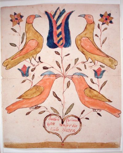 Cuatro pájaros, tulipán y corazón de School American