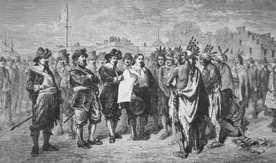 El gobernador Kieft hace las paces con los indios en 1646 de School American